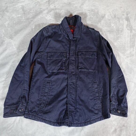 Abercrombie & Fitch Canvas Military Jacket Mens S Quilt Lined Full Zip Blue - Picture 1 of 12